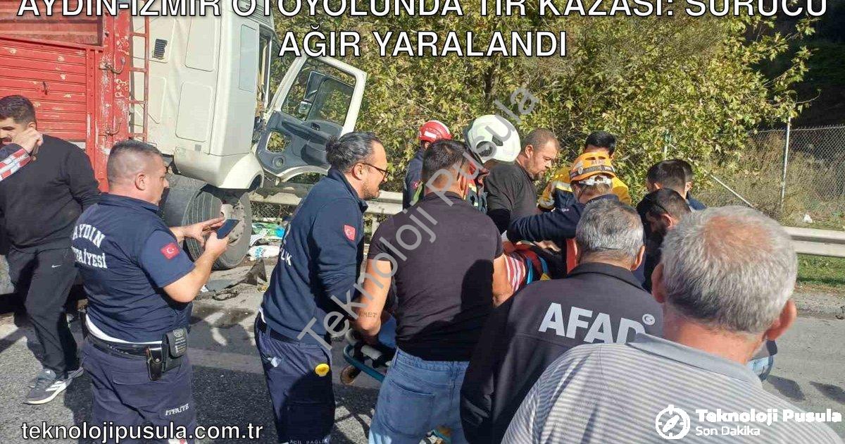 "Aydın-İzmir Otoyolunda Tır Kazası: Sürücü Ağır Yaralandı" başlıklı haber için fotorealistik, profes