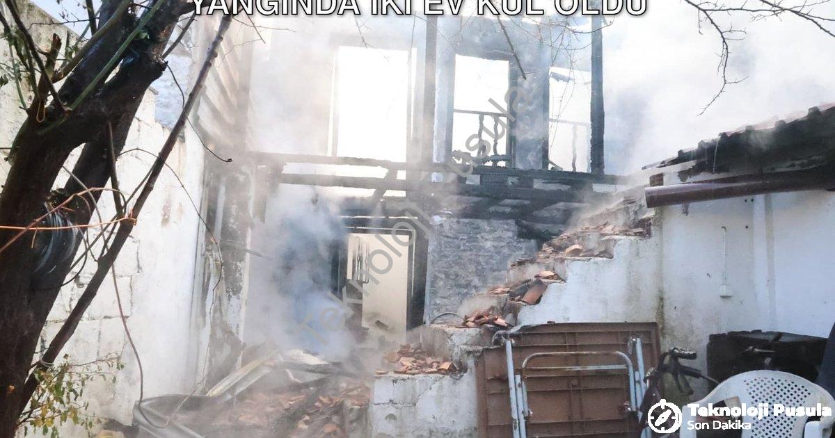 "Menteşe'de Korkutan Gece: Sobadan Çıkan Yangında İki Ev Kül Oldu" başlıklı haber için fotorealistik